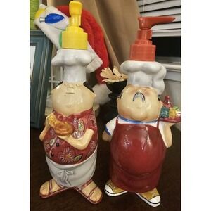 Tracy Flickinger Chef Ketchup & Mustard BBQ Dispenser Set Ceramic CIC